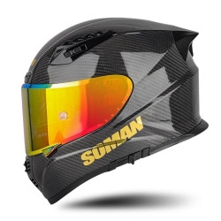 SOMAN Motorcycle Carbon Fiber Double Lens Thermal Safety Helmet, Size: M(3K Solid Color REVO)