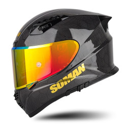 SOMAN Motorcycle Carbon Fiber Double Lens Thermal Safety Helmet, Size: XL(Snake Carbon Fiber REVO)