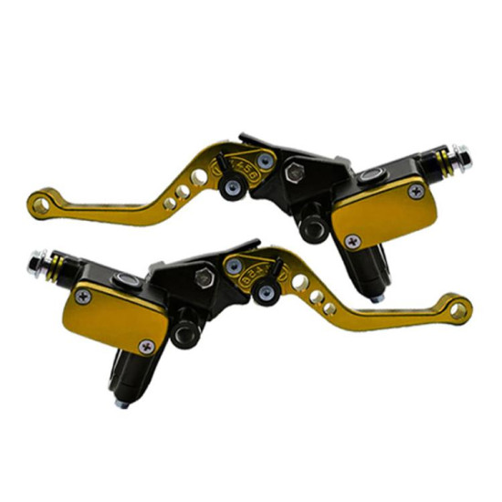 1pair Universal Aluminum Alloy Left and Right Hydraulic Clutch Motorcycle Brake Pump(Gold)