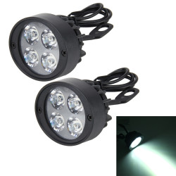 2 PCS 12W 6000K 900LM 4 LED Motorcycle External Spotlights Super Bright Light for Locomotive, DC 10-30V, Cable Length: 65cm(White Light)