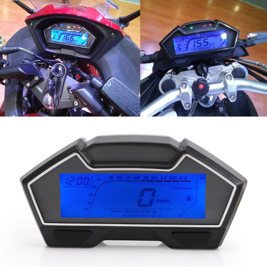 Speedpark Universal Motorcycle Modified LCD Speedometer Odometer Speed Fuel Gauge