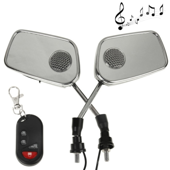 Motorcycle MP3 Player Rearview Mirror Speaker with FM Radio & Remote Control, Support SD / MMC Card(Black)