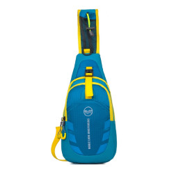 Motorcycle Waterproof Nylon Backpack Convenient Motorbike Chest Bag Backpack Camping Hiking Running Outdoor Sport Bag(Blue + Yellow)