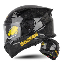 SOMAN Motorcycle Carbon Fiber Double Lens Thermal Safety Helmet, Size: XXL(Cheetah Print)
