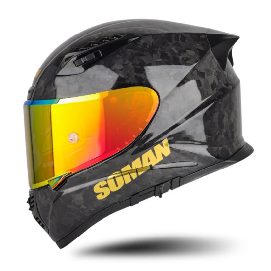 SOMAN Motorcycle Carbon Fiber Double Lens Thermal Safety Helmet, Size: XXL(Cheetah Print REVO)