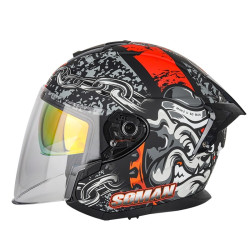 SOMAN Motorcycle Electric Bicycle Dual Lens Riding Helmet, Size: M(Matte Black Red)