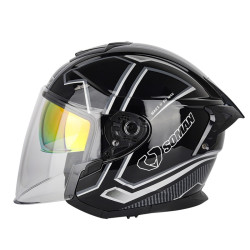 SOMAN Motorcycle Electric Bicycle Dual Lens Riding Helmet, Size: L(Black Silver)