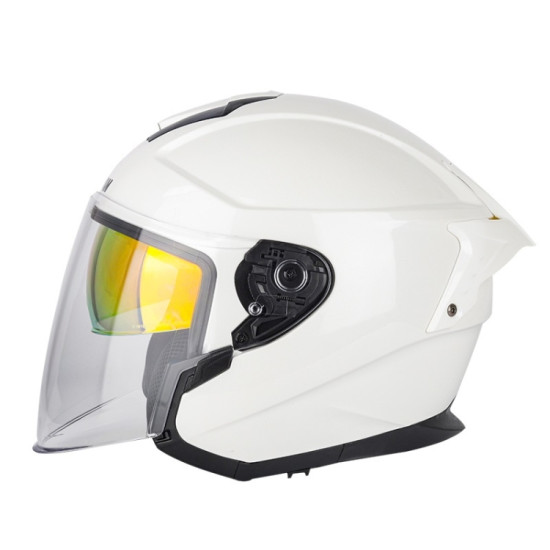 SOMAN Motorcycle Electric Bicycle Dual Lens Riding Helmet, Size: L(Pearl White)
