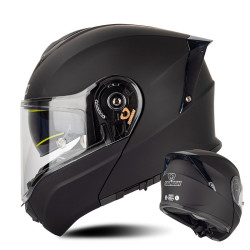 SOMAN Racing Motorcycle Double Lens Riding Safety Helmet, Size: M(Matt Black)