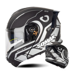 SOMAN Racing Motorcycle Double Lens Riding Safety Helmet, Size: L(Prince Charle Silver Gray)