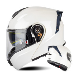 SOMAN Racing Motorcycle Double Lens Riding Safety Helmet, Size: XL(Pearl White)