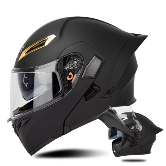 SOMAN Motorcycle Dual Lens Riding Peel-Off Full Coverage Helmet, Size: S(Matt Black)