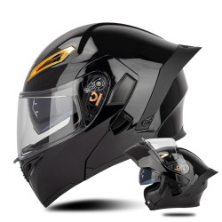 SOMAN Motorcycle Dual Lens Riding Peel-Off Full Coverage Helmet, Size: S(Bright Black)