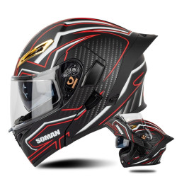 SOMAN Motorcycle Dual Lens Riding Peel-Off Full Coverage Helmet, Size: M(Matt Black Red)