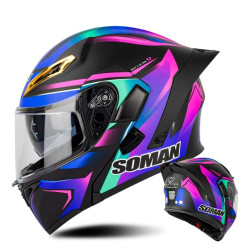 SOMAN Motorcycle Dual Lens Riding Peel-Off Full Coverage Helmet, Size: M(Sapphire Vision)