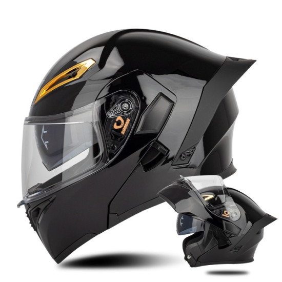 SOMAN Motorcycle Dual Lens Riding Peel-Off Full Coverage Helmet, Size: M(Bright Black)