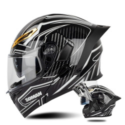 SOMAN Motorcycle Dual Lens Riding Peel-Off Full Coverage Helmet, Size: XL(Bright Black White)