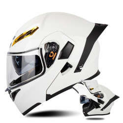 SOMAN Motorcycle Dual Lens Riding Peel-Off Full Coverage Helmet, Size: XL(Pearl White)
