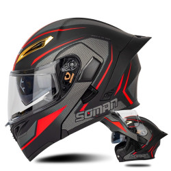 SOMAN Motorcycle Dual Lens Riding Peel-Off Full Coverage Helmet, Size: XXL(Black Red Track)