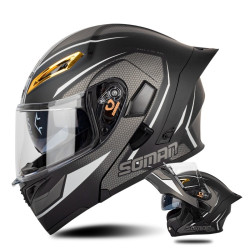 SOMAN Motorcycle Dual Lens Riding Peel-Off Full Coverage Helmet, Size: XXL(Black Gray Track)