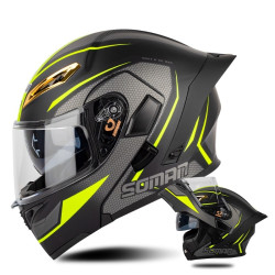 SOMAN Motorcycle Dual Lens Riding Peel-Off Full Coverage Helmet, Size: XXL(Black Yellow Track)
