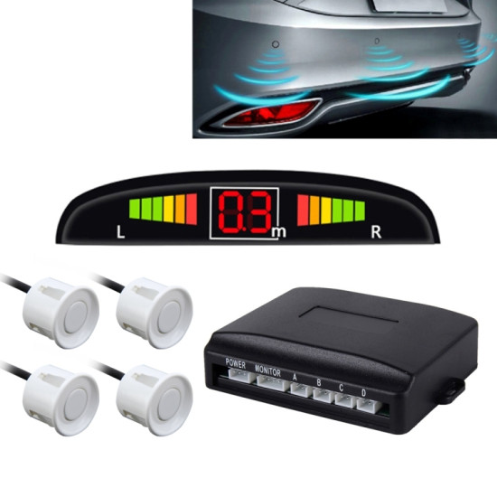Car Buzzer Reverse Backup Radar System - Premium Quality 4 Parking Sensors Car Reverse Backup Radar System with LCD Display(White)