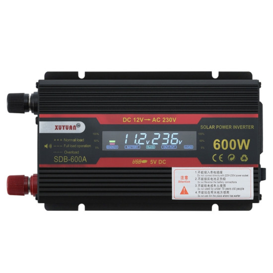 XUYUAN 600W Car Inverter LCD Display Converter Specification 12V to 220V