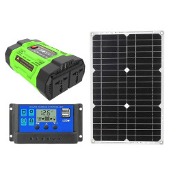 Gurxun 200W Modified Wave Inverter With 18W Solar Panel 30A Controller Dual Socket 2 USB 2 Type C Ports Spec Universal Socket 12V To 220V