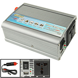 300W DC 12V to AC 220V Car Power Inverter with USB Port and Car Charger Silver