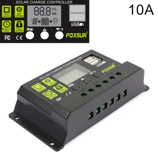FOXSUR 10A Solar Charge Controller 12V 24V Automatic Identification ...