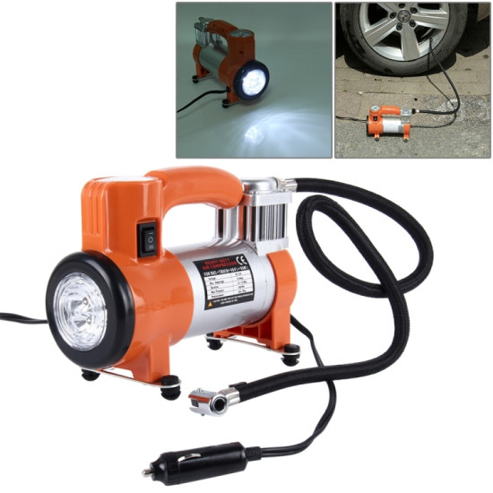WM102-10 12V Air Pump with Gauge, Portable Metal Cylinder Tire Inflator Compressor with 5 Illumination LED Lamps for Cars Vans Air Mattress Balls 100 PSI 35L/min