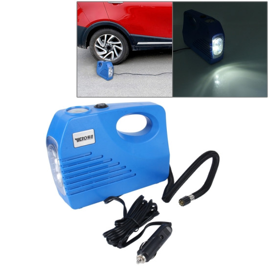 YIDAO ADB-727 12V 10A Air Pump with Gauge Three Nozzle Adapters and Two LED Lights, Portable Tire Inflator Compressor for Cars Vans Air Mattress Balls 100 PSI(Blue)