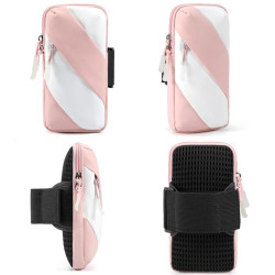 Running Mobile Phone Arm Bag Outdoor Equipment Wrist Bag(Pink White)