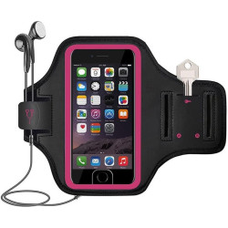 Mobile Phone Armband With Adjustable Strap & Key Pocket  Size: Medium Rose Red