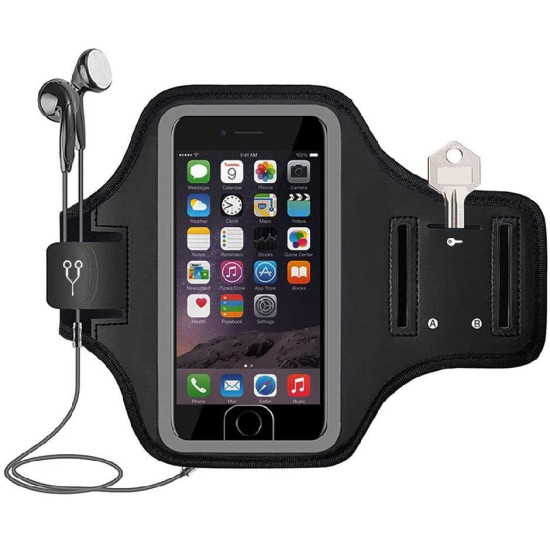 Mobile Phone Armband With Adjustable Strap & Key Pocket  Size: Large Silver