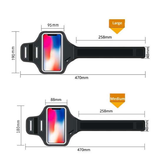 Mobile Phone Armband With Adjustable Strap & Key Pocket  Size: Large Silver