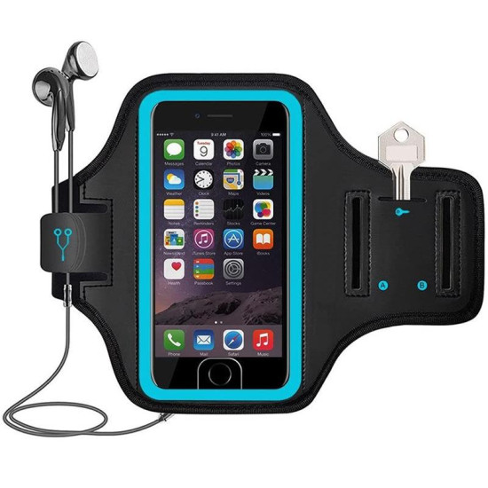 Mobile Phone Armband With Adjustable Strap & Key Pocket  Size: Large Blue