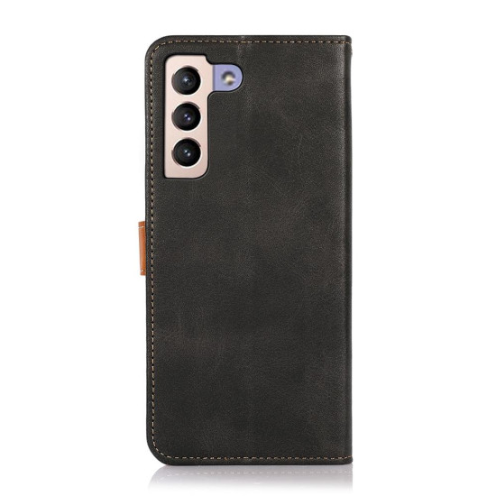 For Samsung Galaxy S23+ KHAZNEH Dual-color Cowhide Texture Leather Phone Case(Black)