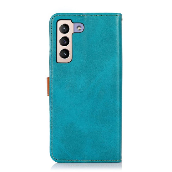 For Samsung Galaxy S23+ KHAZNEH Dual-color Cowhide Texture Leather Phone Case(Blue)