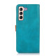 For Samsung Galaxy S23+ KHAZNEH Dual-color Cowhide Texture Leather Phone Case(Blue)