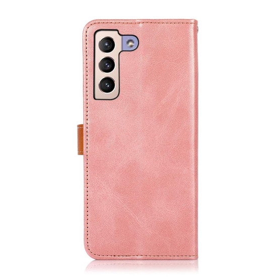 For Samsung Galaxy S23+ KHAZNEH Dual-color Cowhide Texture Leather Phone Case(Rose Gold)