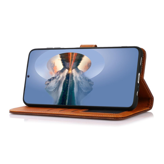 For Samsung Galaxy S23+ KHAZNEH Dual-color Cowhide Texture Leather Phone Case(Rose Gold)