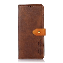 For Samsung Galaxy S23+ KHAZNEH Dual-color Cowhide Texture Leather Phone Case(Brown)