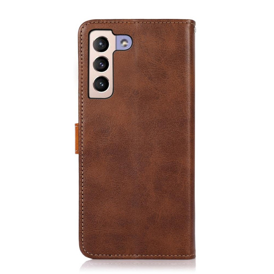 For Samsung Galaxy S23+ KHAZNEH Dual-color Cowhide Texture Leather Phone Case(Brown)