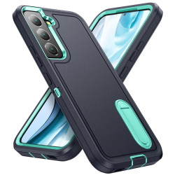 For Samsung Galaxy S23 5G 3 in 1 Rugged Holder Phone Case(Dark Blue+Light Blue)
