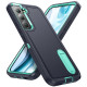For Samsung Galaxy S23 5G 3 in 1 Rugged Holder Phone Case(Dark Blue+Light Blue)