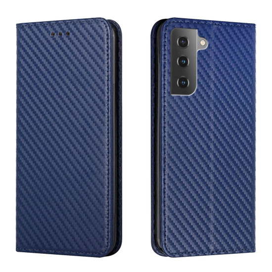 For Samsung Galaxy S23 5G Carbon Fiber Texture Magnetic Flip Leather Phone Case(Blue)
