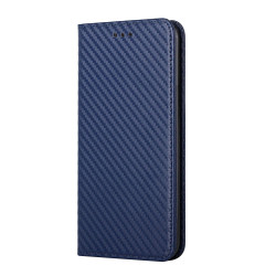 For Samsung Galaxy S23 5G Carbon Fiber Texture Magnetic Flip Leather Phone Case(Blue)