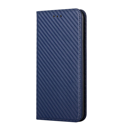 For Samsung Galaxy S23 5G Carbon Fiber Texture Magnetic Flip Leather Phone Case(Blue)