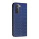 For Samsung Galaxy S23 5G Carbon Fiber Texture Magnetic Flip Leather Phone Case(Blue)